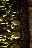 Walls decorated with human skulls and bones in the Chapel of Bones, Church of St Francis, Evora, Alentejo, Portugal, Europe
